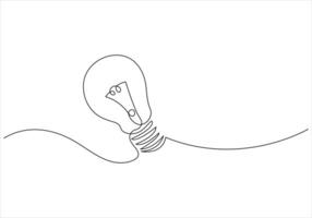 continuo uno linea disegno di leggero lampadina su linea vettore arte illustrazione