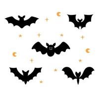 pipistrelli impostare. cartone animato personaggi per Halloween decorazioni. collezione di mano disegnato nero sagome di pipistrelli vettore
