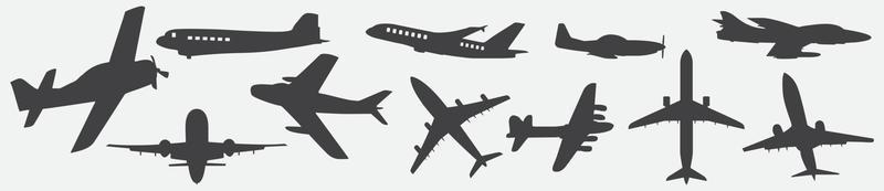 set di icone di aereo. stile piatto dell'aereo. vettore icona aereo. simbolo di trasporto aereo. illustrazione di viaggio.