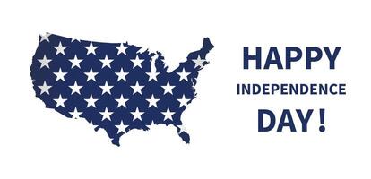 vettore illustrazione. testo contento indipendenza giorno. vacanza nel Stati Uniti d'America, 4 ° di luglio. blu carta geografica di Stati Uniti d'America con stelle piace su il nazionale bandiera