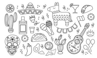 cinco de mayo celebrazione scarabocchio impostare. tradizionale messicano decorazione. mano disegnato vettore