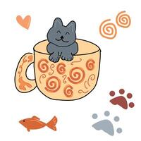 bambini disegno gatto nel caffè tazza vettore