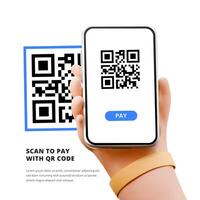 scansione qr codice per pagare. finanza digitale bancario commercio servizio. carino cartone animato mano Tenere Telefono vettore