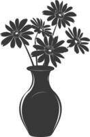 ai generato silhouette margherita fiore nel il vaso nero colore solo vettore