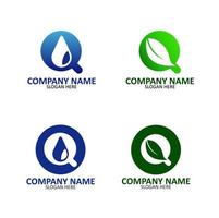 lettera moderna logo natura con colore verde e blu minimalis con la lettera q vettore