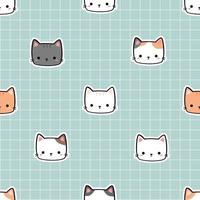 carino gatto gattino testa cartone animato doodle seamless pattern vettore