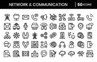 Rete e comunicazione schema icone set.vettore illustrazione. vettore