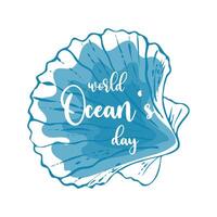 oceani giorno su conchiglie blu contorno mano disegno . emblema, isolato, bianca sfondo. vettore