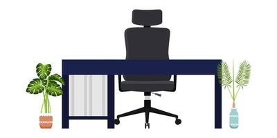 scrivania moderna per ufficio e casa freelance con sedia da tavolo moderna e piante da appartamento vettore