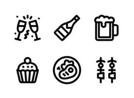 semplice set di icone di linee vettoriali relative a cibi e bevande. contiene icone come saluti, bottiglia di vino, birra e altro.