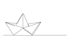 continuo uno linea disegno di carta barca origami giocattolo concetto vettore illustrazione