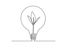 continuo singolo linea disegno di verde pianta nel leggero lampadina verde energia concetto vettore illustrazione