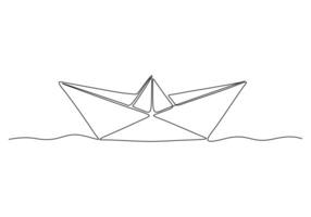 continuo uno linea disegno di carta barca origami giocattolo concetto vettore illustrazione. premio vettore