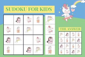 sudoku foglio per bambini. logica puzzle per bambini. stampabile puzzle gioco per prescolastico educativo stampabile foglio di lavoro vettore