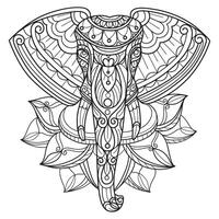 elefante testa e loto fiore mano disegnato per adulto colorazione libro vettore