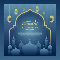 eid al Fitr saluto Ramadan cartolina blu sfondo minimalista stile design templat vettore