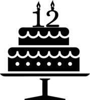 un' bianco e nero Immagine di un' torta con il numero 12 su esso. vettore