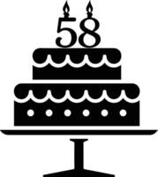 un' bianco e nero Immagine di un' torta con il numero 58 su esso. vettore