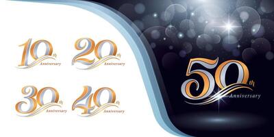 impostato di 10 per 50 anni anniversario logotipo disegno, dieci per cinquanta anni festeggiare anniversario logo, argento e oro elegante classico logo celebrazione, vettore