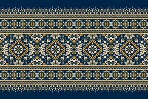 geometrico etnico orientale modello vettore illustrazione.floreale pixel arte ricamo su Marina Militare blu sfondo, azteco stile, astratto sfondo.design per trama, tessuto, abbigliamento, avvolgimento, decorazione, sciarpa.