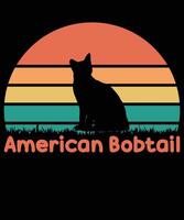 americano bobtail gatto tramonto maglietta design vettore