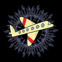 maglietta design con un illustrazione di un' bianca aereo Il prossimo per un' mandala su un' nero sfondo. vettore