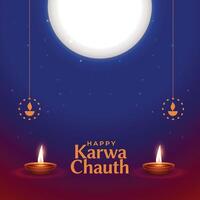 contento karwa chauth decorativo sfondo con Luna e diya vettore