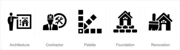 un' impostato di 5 costruire icone come architettura, contraente, tavolozza vettore