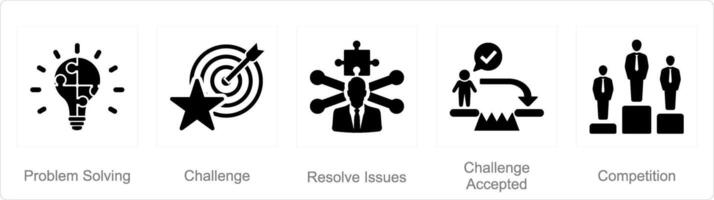 un' impostato di 5 sfida icone come problema risolvendo, sfida, risolvere problemi vettore