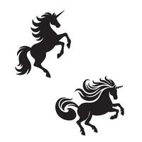 Due unicorno salto impostato nero vettore silhouette illustrazione bianca sfondo