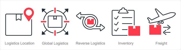un' impostato di 5 la logistica icone come la logistica Posizione, globale la logistica vettore
