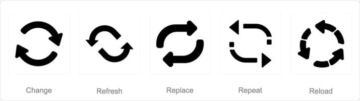 un' impostato di 5 frecce icone come modificare, ricaricare, sostituire vettore