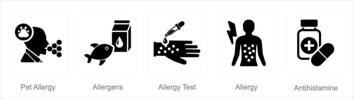 un' impostato di 5 allergia icone come animale domestico allergia, allergeni, allergia test vettore