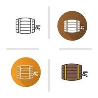 icona di botte di legno di alcol. design piatto, stili lineari e di colore. segno di bar e pub. barile di whisky, birra o rum con rubinetto. illustrazioni vettoriali isolate