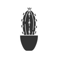 cactus nell'icona del glifo con vaso di fiori. simbolo di sagoma. succulento. spazio negativo. illustrazione vettoriale isolato