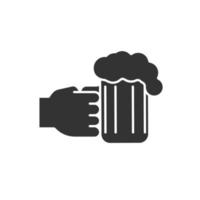 mano che tiene l'icona del glifo con bicchiere di birra. simbolo di sagoma. spazio negativo. illustrazione vettoriale isolato