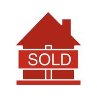 icona del colore del glifo della casa venduta. acquisto immobiliare. casa con segno venduto. simbolo di sagoma su sfondo bianco. spazio negativo. illustrazione vettoriale