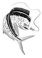 mahi-mahi pesce attraente pesca adescare illustrazione nero e bianca vettore