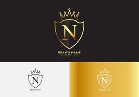 lettera n oro lusso corona logo concept vettore