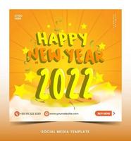 felice anno nuovo 2022 modello di post sui social media con design vettoriale gratuito estetico oro lucido