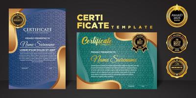 modello di certificato moderno in gradazione e colori oro, lusso e stile moderno e immagine vettoriale in stile premio.