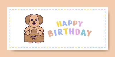 banner di buon compleanno con simpatico personaggio dei cartoni animati di cane. illustrazione vettoriale