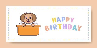 banner di buon compleanno con simpatico personaggio dei cartoni animati di cane. illustrazione vettoriale