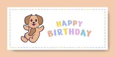 banner di buon compleanno con simpatico personaggio dei cartoni animati di cane. illustrazione vettoriale