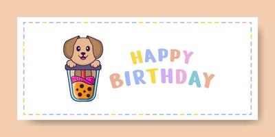 banner di buon compleanno con simpatico personaggio dei cartoni animati di cane. illustrazione vettoriale