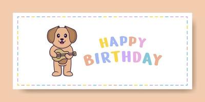 banner di buon compleanno con simpatico personaggio dei cartoni animati di cane. illustrazione vettoriale