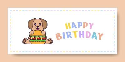 banner di buon compleanno con simpatico personaggio dei cartoni animati di cane. illustrazione vettoriale