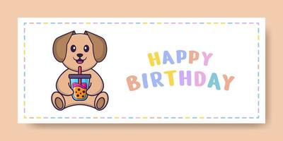 banner di buon compleanno con simpatico personaggio dei cartoni animati di cane. illustrazione vettoriale