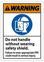 segnale di avvertimento non maneggiare senza indossare lo schermo di sicurezza, la mancata usura dei DPI appropriati potrebbe causare lesioni gravi