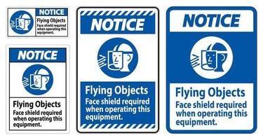avviso segno oggetti volanti, schermo facciale richiesto quando si utilizza questa apparecchiatura vettore